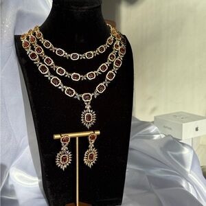 Elegant Gold and Red Necklace Set
